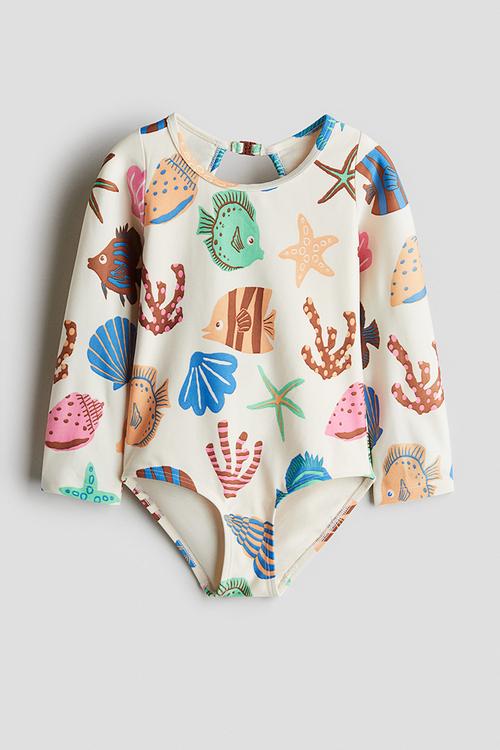 Long-sleeved swimsuit - light beige sealife