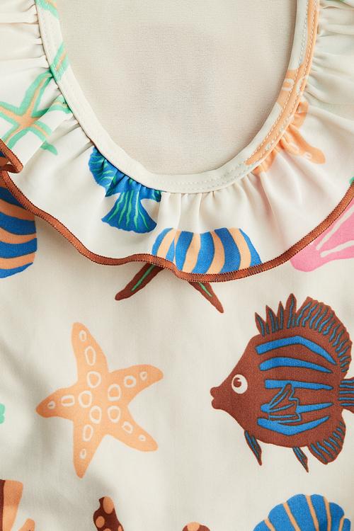 Long-sleeved swimsuit - light beige sealife