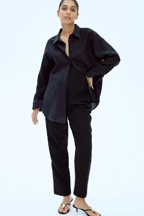 Mama linen-blend trousers - black