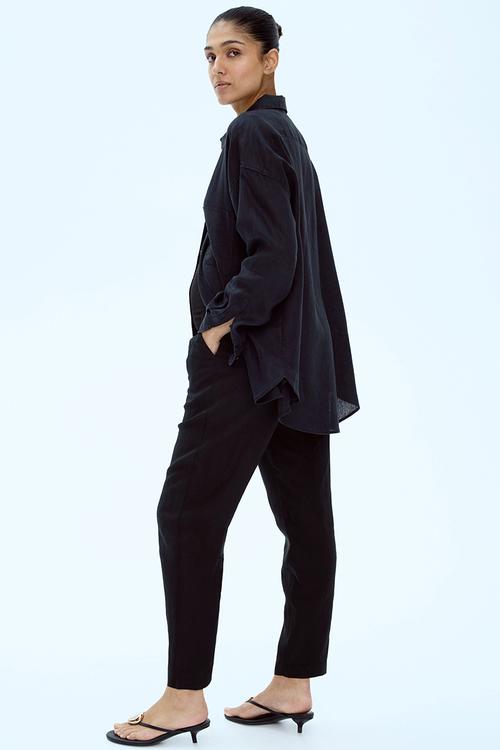 Mama linen-blend trousers - black