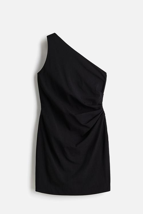 Draped one-shoulder dress - black