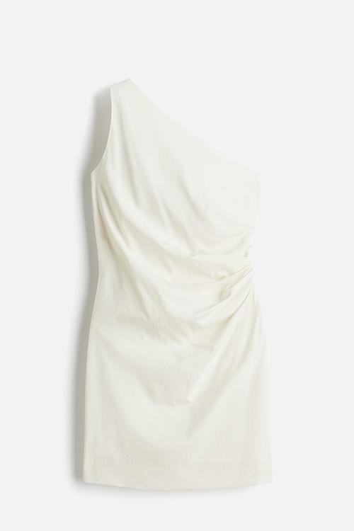Draped one-shoulder dress - white