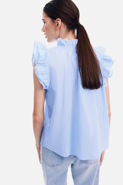 Frill-trimmed blouse - light blue striped