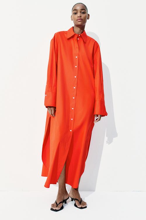 Oversized cotton shirt dress - bright red
