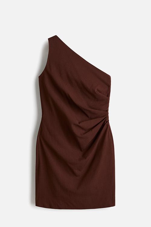 Draped one-shoulder dress - dark brown
