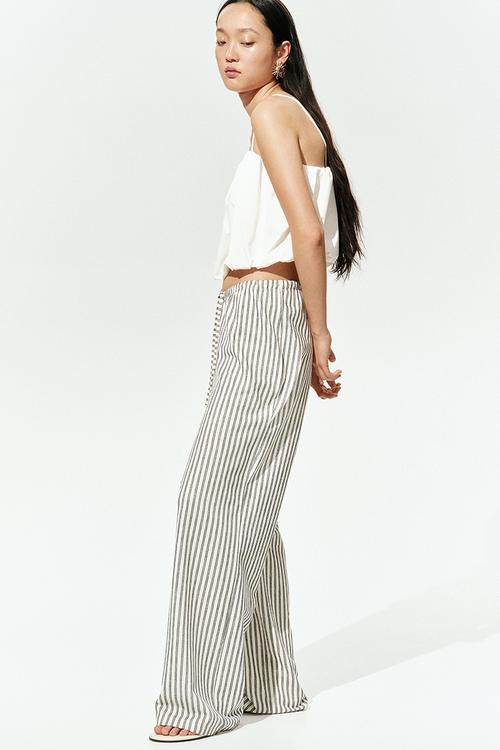 Straight drawstring trousers - white/grey striped