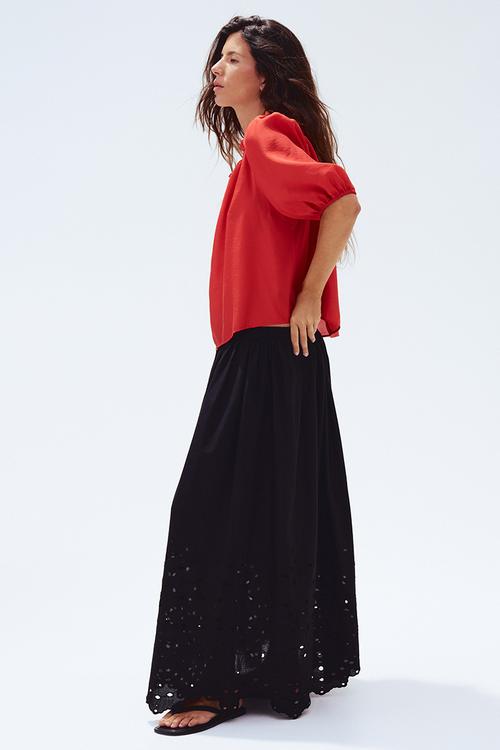 Frill-trimmed blouse - red