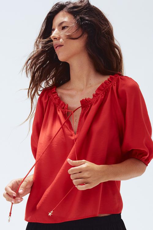 Frill-trimmed blouse - red