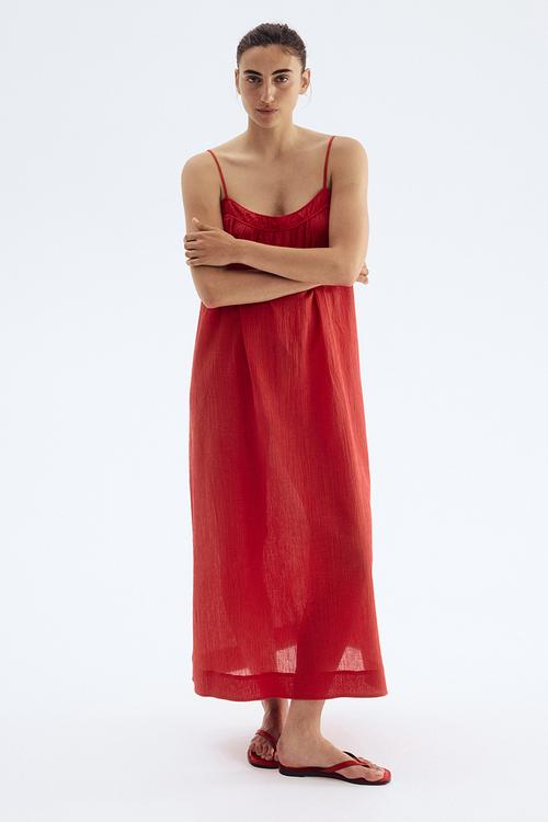 Crinkled strappy dress - red
