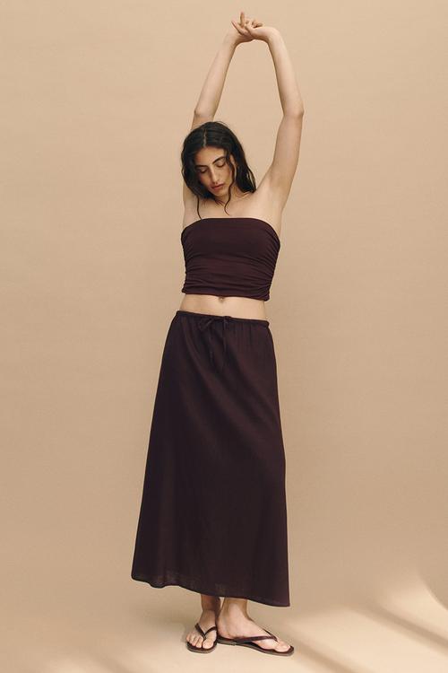 Linen-blend skirt - dark brown 