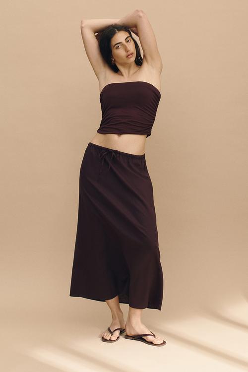 Linen-blend skirt - dark brown 