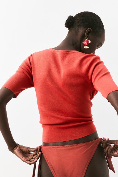 Fine-knit T-shirt - red