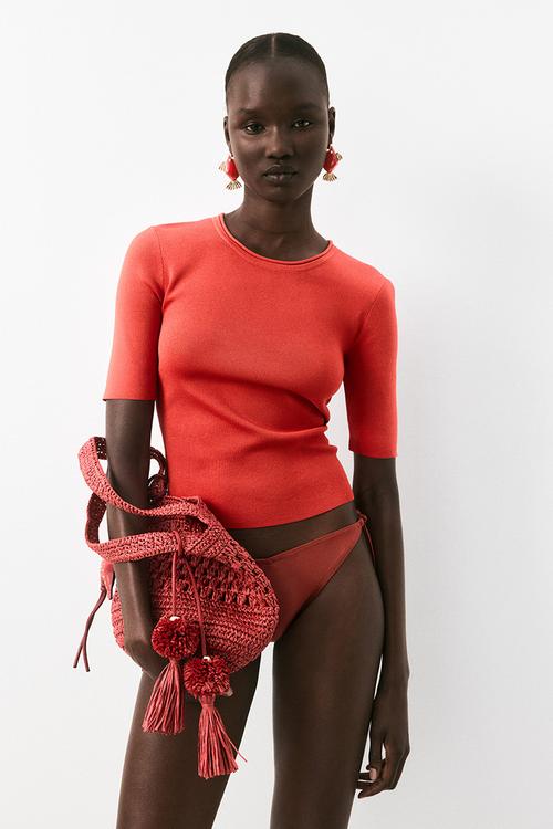 Fine-knit T-shirt - red