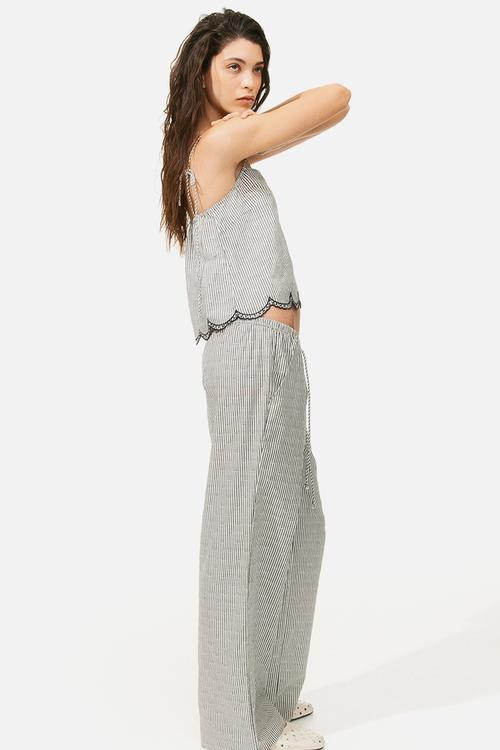 Straight drawstring trousers - white & black striped