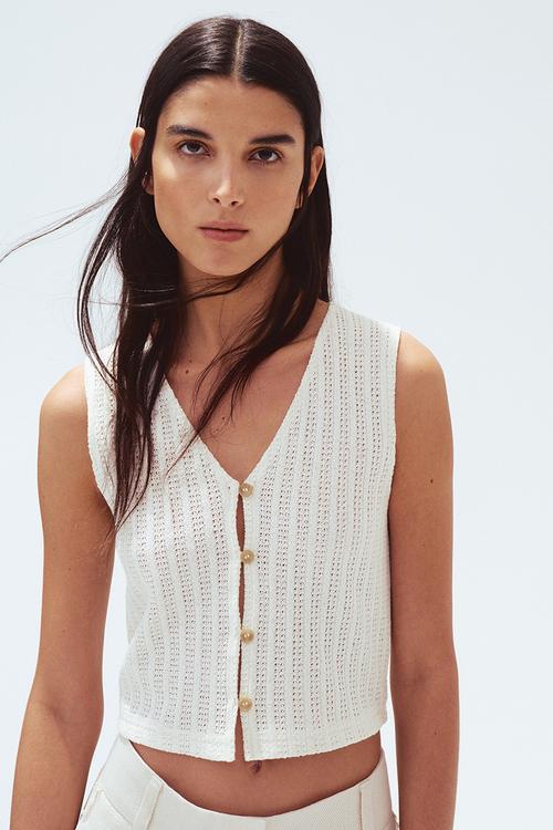 Textured jersey waistcoat - cream