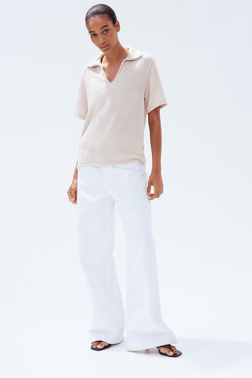 Collared knitted top - light beige