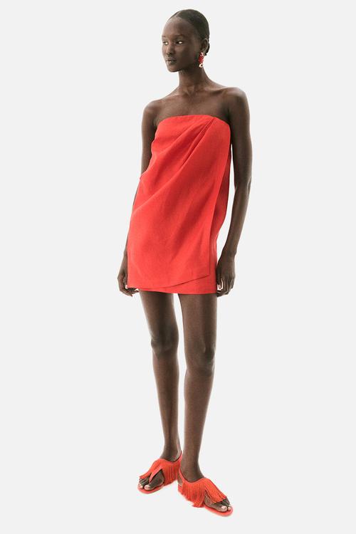 Linen bandeau dress - bright red
