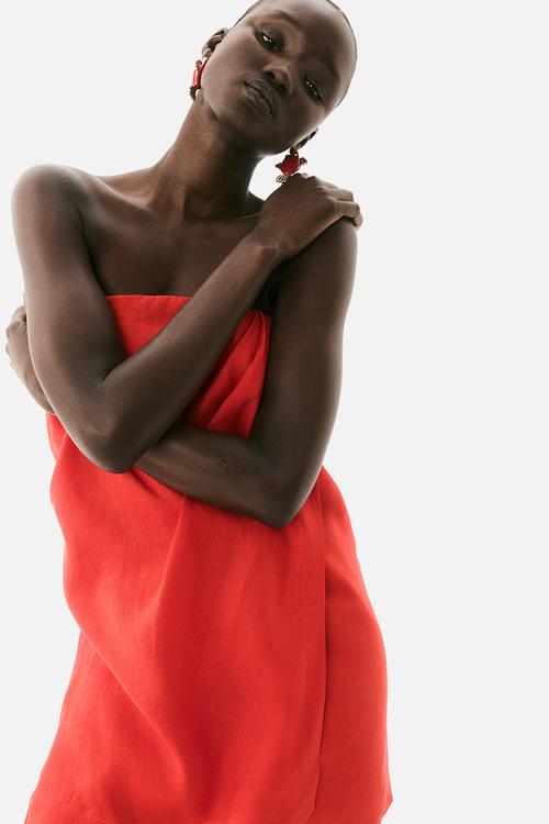 Linen bandeau dress - bright red