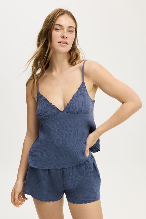 Woven cami sleep set - washed navy