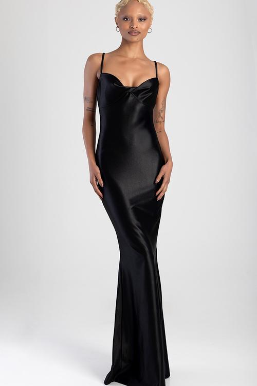 Maxi Dress With An Underbust Cutline And Twisted Panel Detail - Black