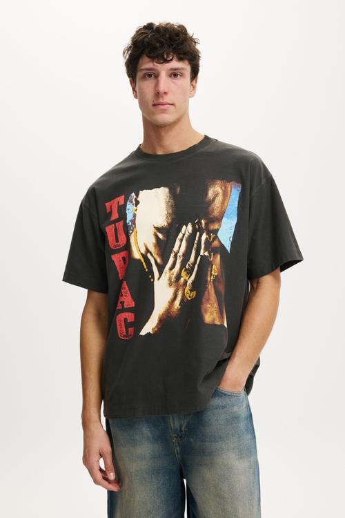 Box Fit Premium Music T-Shirt - Lcn Bra Faded Slate / Tupac - Against The Wor