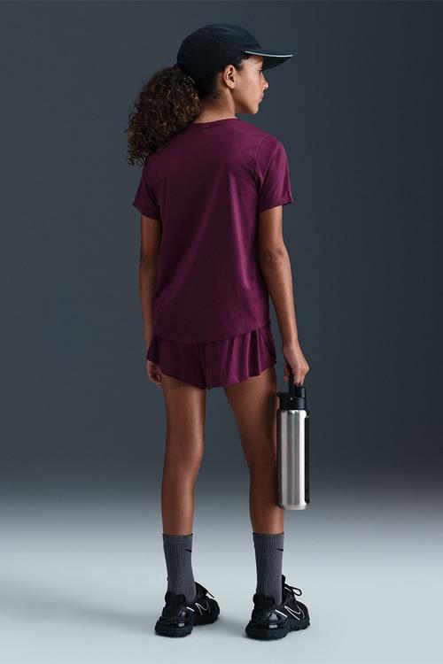 Girls Nike Dri-Fit One Std Short Sleeve Top Hbr-Bordeaux/White