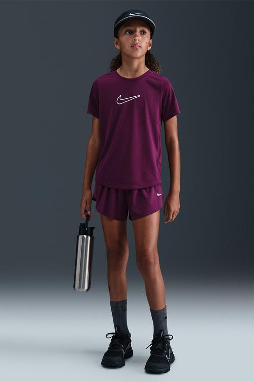 Girls Nike Dri-Fit One Std Short Sleeve Top Hbr-Bordeaux/White