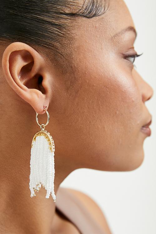 Irene beaded drop hanging hoop earrings - gold