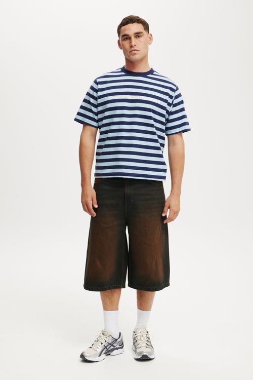 Cropped Fit Graphic T-Shirt - Pearl & Midnight/Dreamers Stripe