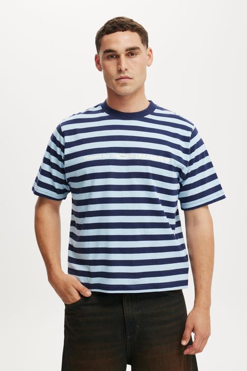 Cropped Fit Graphic T-Shirt - Pearl & Midnight/Dreamers Stripe