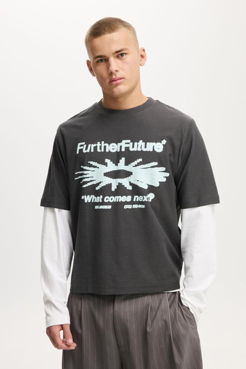 Cropped Fit Graphic T-shirt - Faded Slate/Further Future
