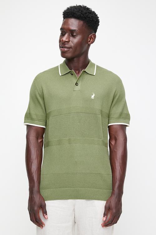 MADDOX Textured Knitted Ss Golfer - Fatigue