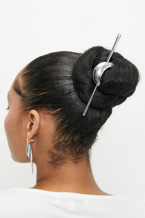 Cali metal fork hair cuff - silver