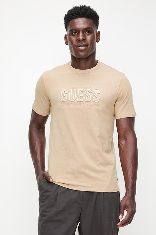 Ss Bsc Guess Embossed Logo Tee - Beige Blanco Multi