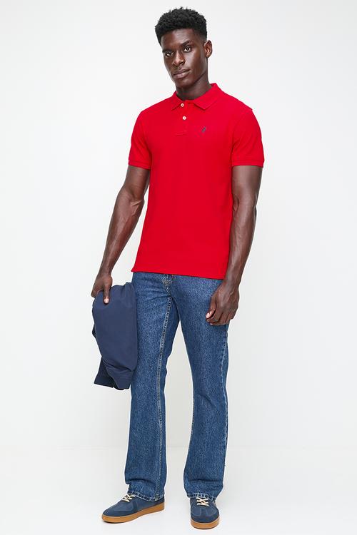 Mens stretch pique short sleeve golfer - red