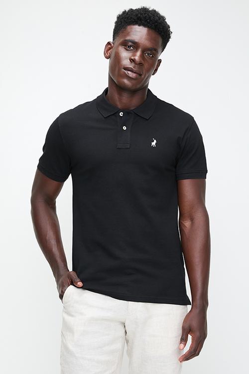 Mens stretch pique short sleeve golfer - black