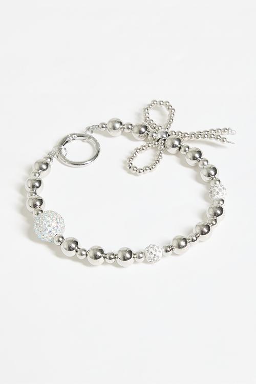 Andrea beaded bow bag charm - silver