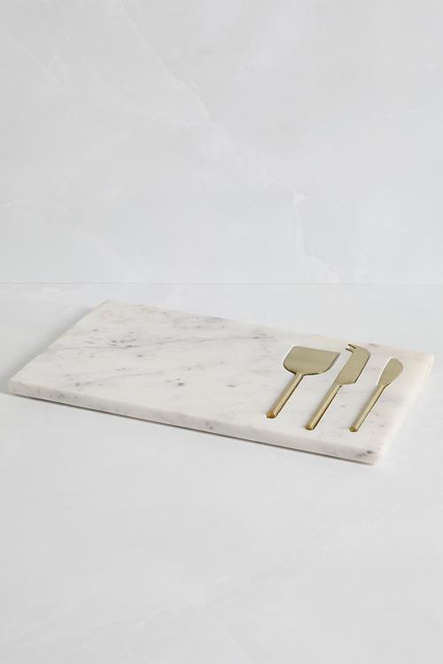 Marble cheese platter w knife set - white