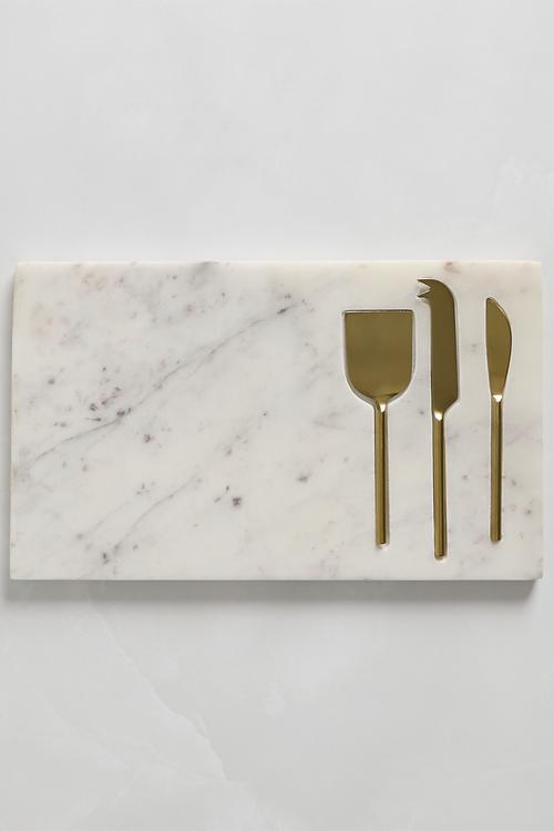 Marble cheese platter w knife set - white