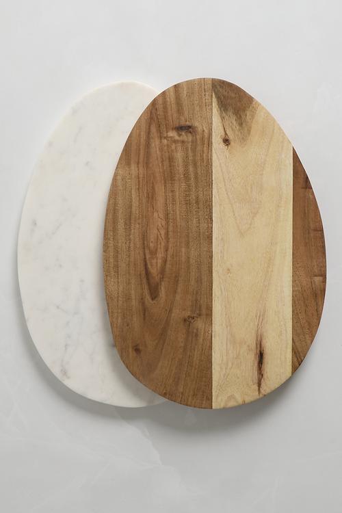 Marble & wood chopping board set of 2 - white & natural
