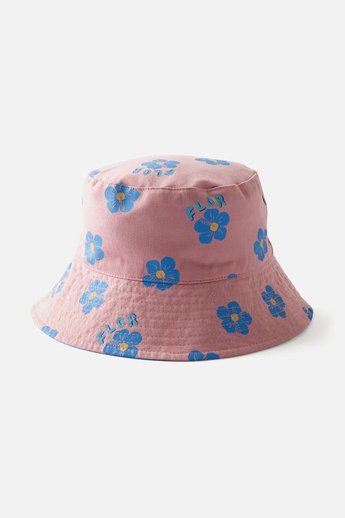 Kids reversible bucket hat - marshmellow hibiscus/deep sea blue