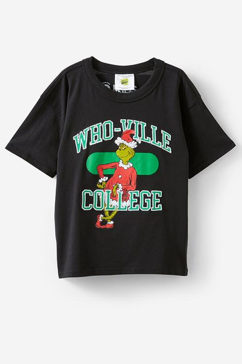 Licensed drop shoulder short sleeve tee - lcn drs black/the grinch whoville christmas