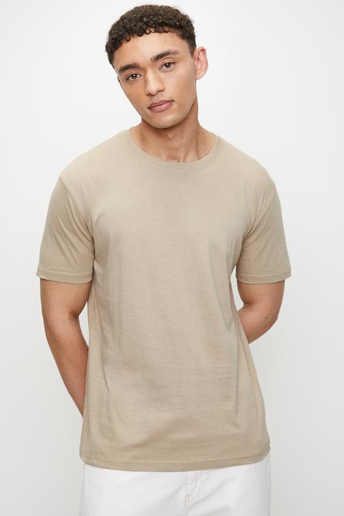 Crew Neck T-shirt  - Mushroom & Light Khaki