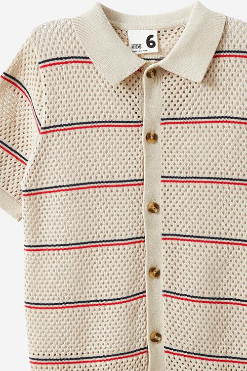 Knitted short sleeve shirt - rainy day/squid ink/varsity red