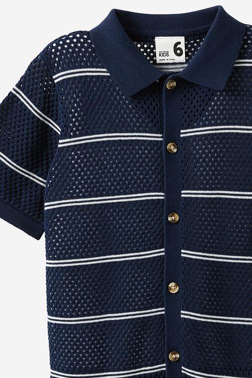 Knitted short sleeve shirt - squid ink/vanilla