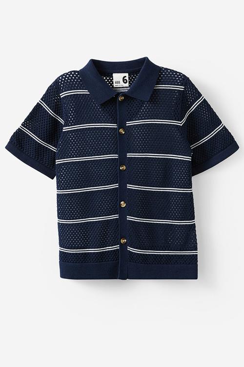Knitted short sleeve shirt - squid ink/vanilla