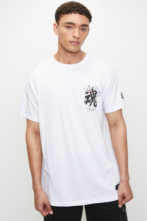 Crew Neck Oversized T-Shirt - Optic White/Multi-Colour Print