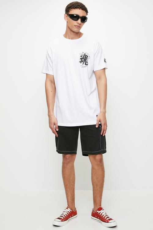 Crew Neck Oversized T-Shirt - Optic White/Multi-Colour Print
