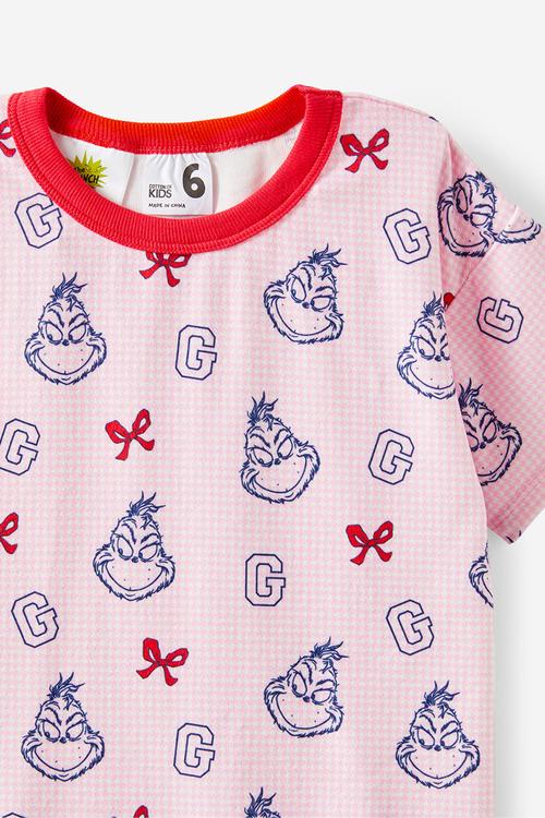 Dani short sleeve pyjama set licensed - lcn drs fairy pink/grinch houndstooth yardage