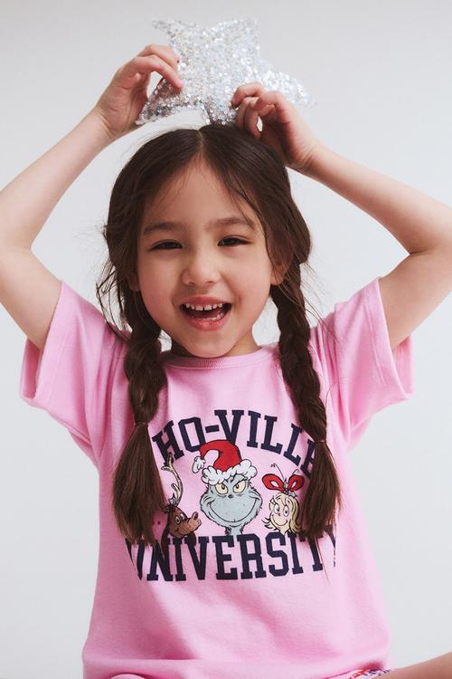 Dani short sleeve pyjama set licensed - lcn drs fairy pink check/who-ville university